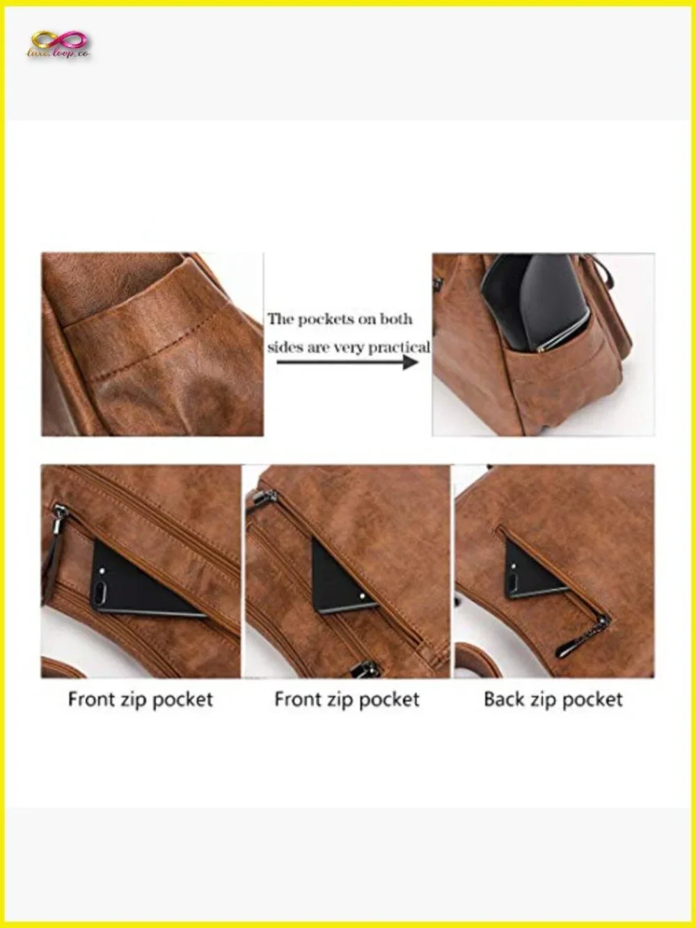 PU Leather Hobo Crossbody Bag Multi-Pocket Shoulder Tote Purse Daily Work